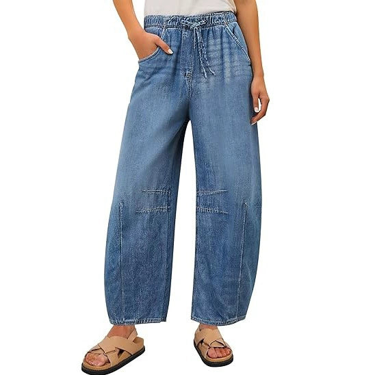 Women's High-Waist Straight-Leg Washed Denim Jeans