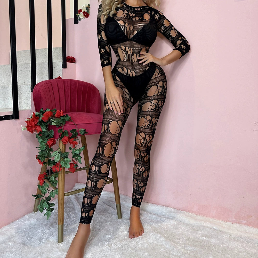 Jacquard sexy mesh jumpsuit 1