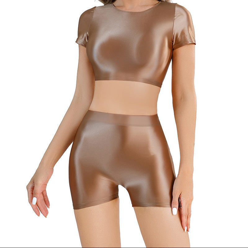 Glossy, Breathable Yoga Shorts