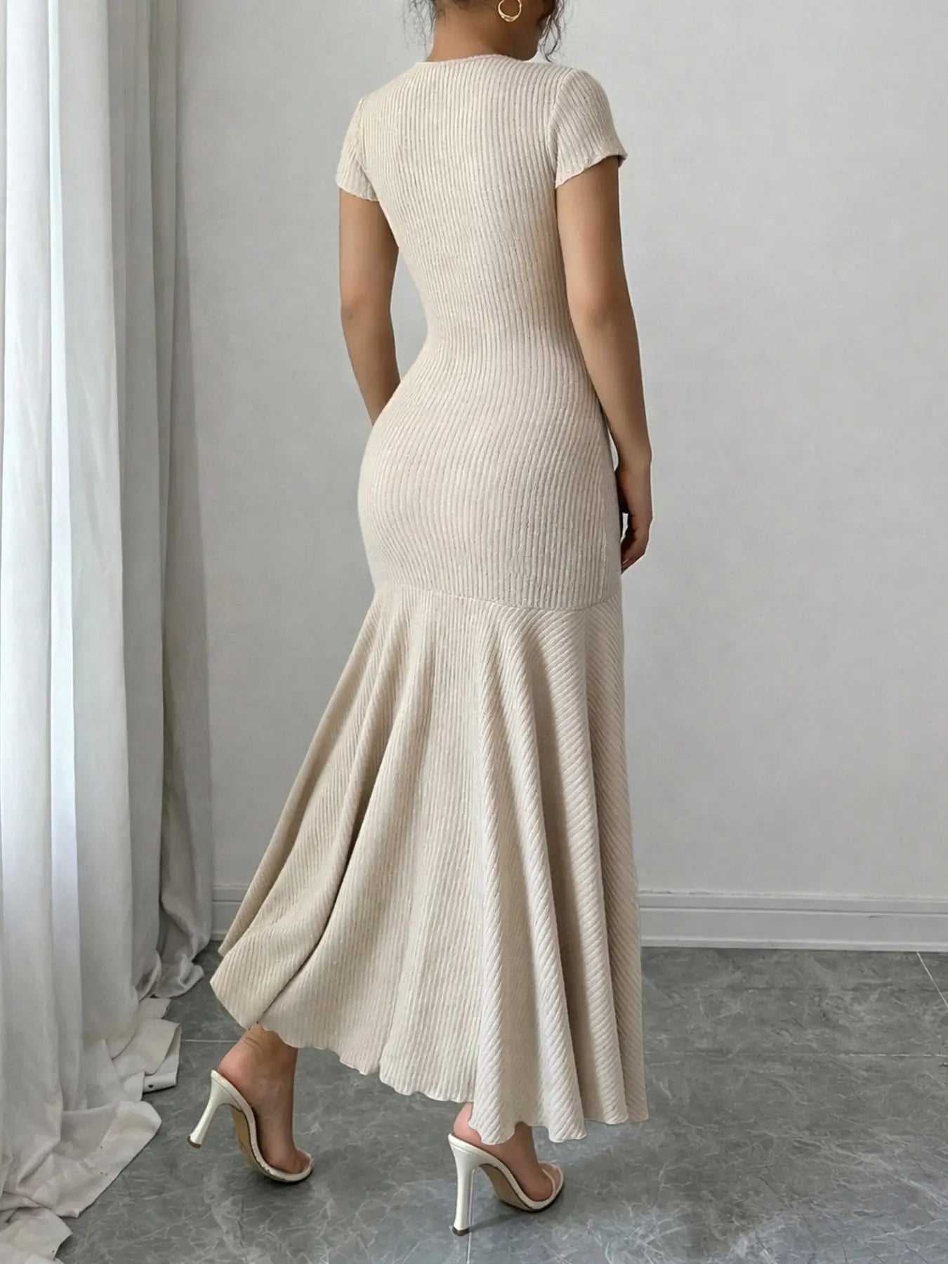 Women's Short-Sleeve Crew-Neck Bodycon Mermaid Maxi Dress