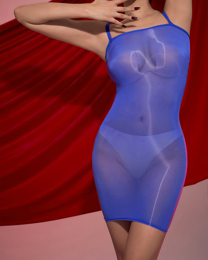Shiny see-through suspender hip skirt