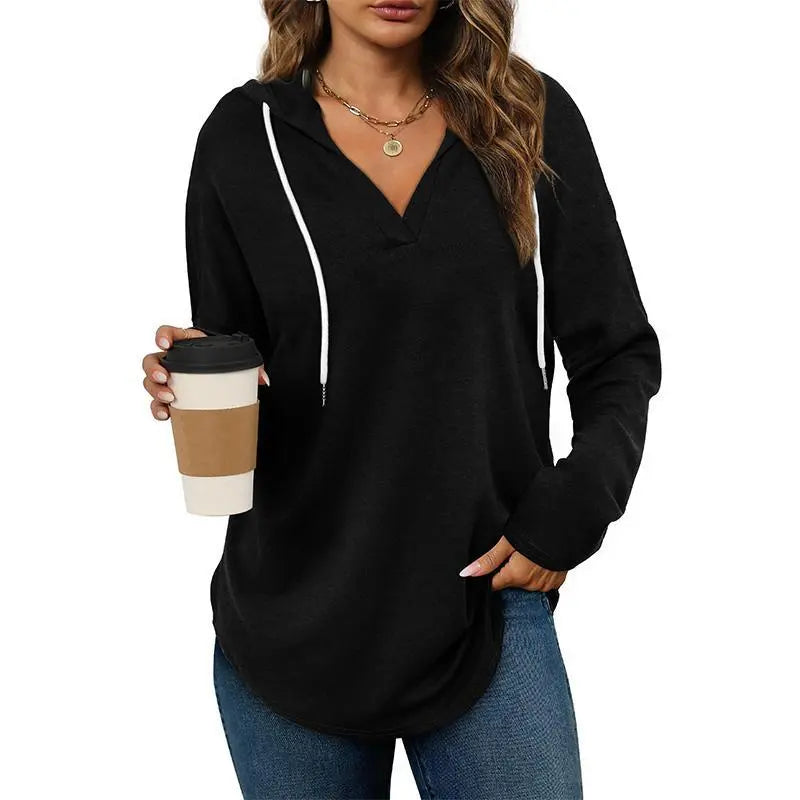 Women's Plaid V-Neck Long Sleeve Oversized Tunic Hoodie Sweatshirt