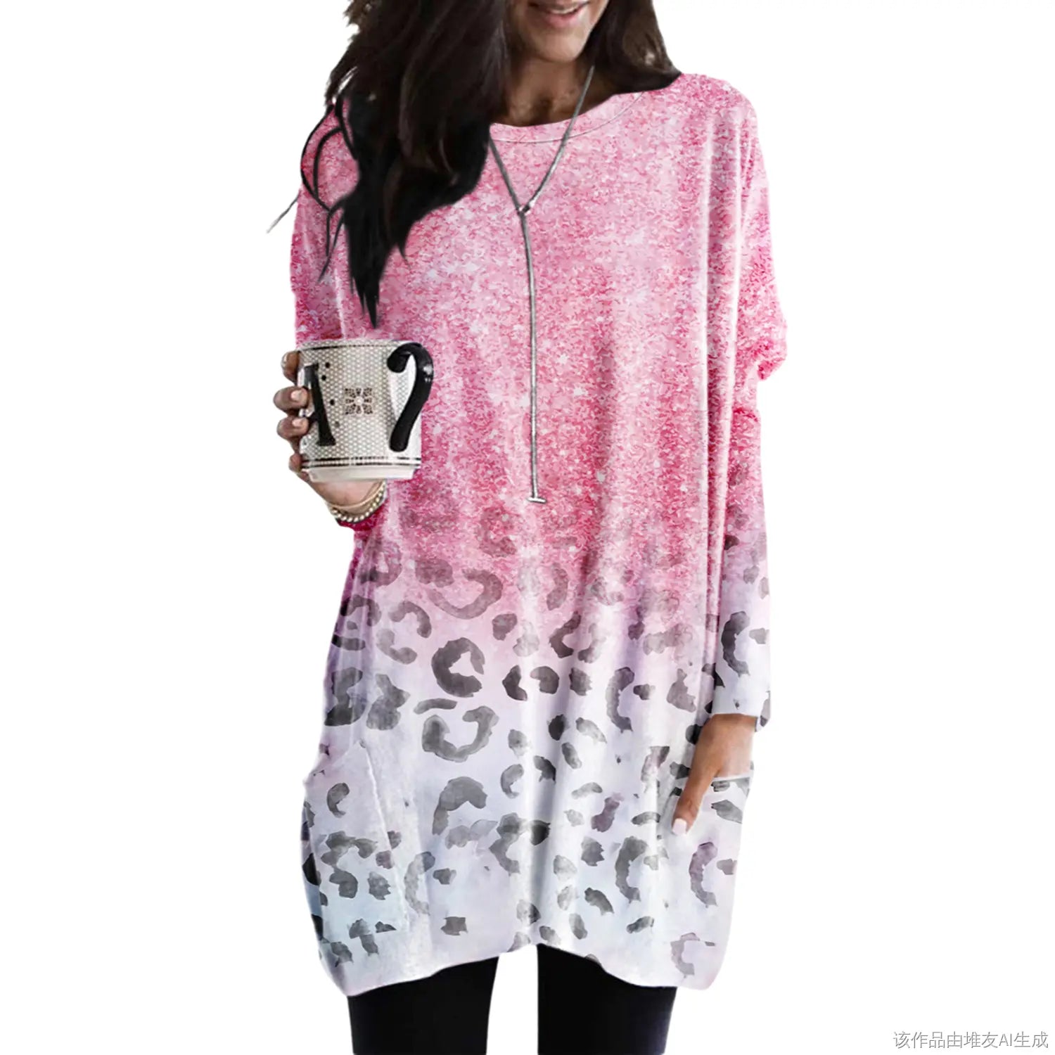 Women's Long Sleeve Scoop Neck Lightweight Tunic Top with Pockets