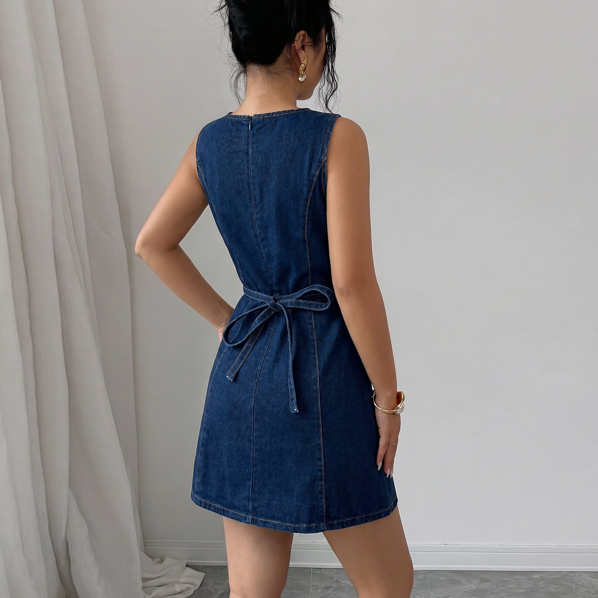 Sienna Tie-Back Denim Mini Dress