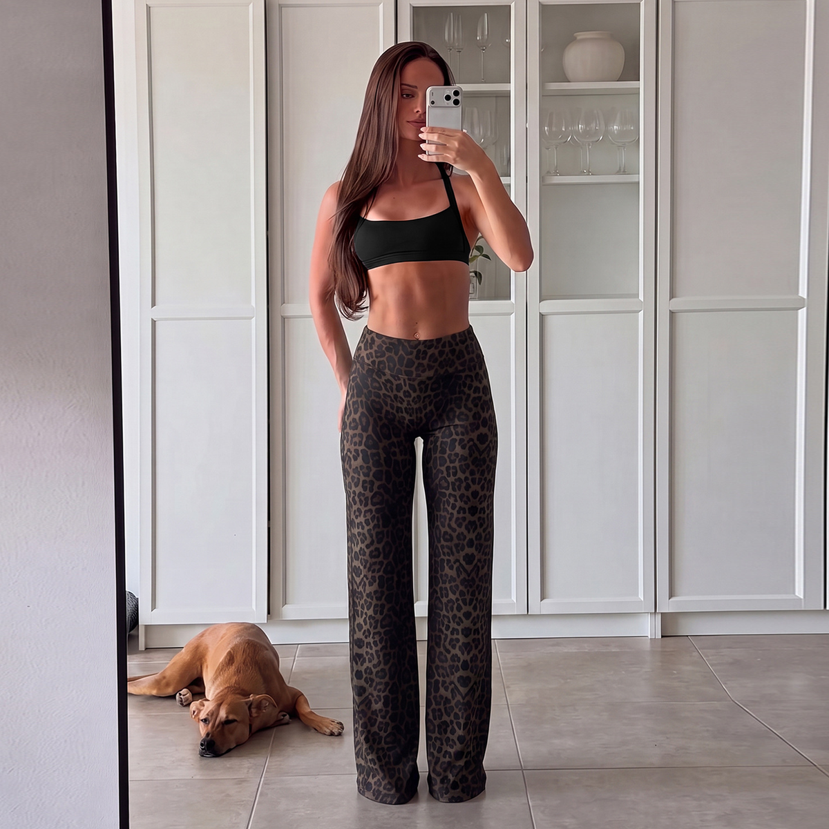 Leopard Print High-Waisted Wide-Leg Pants
