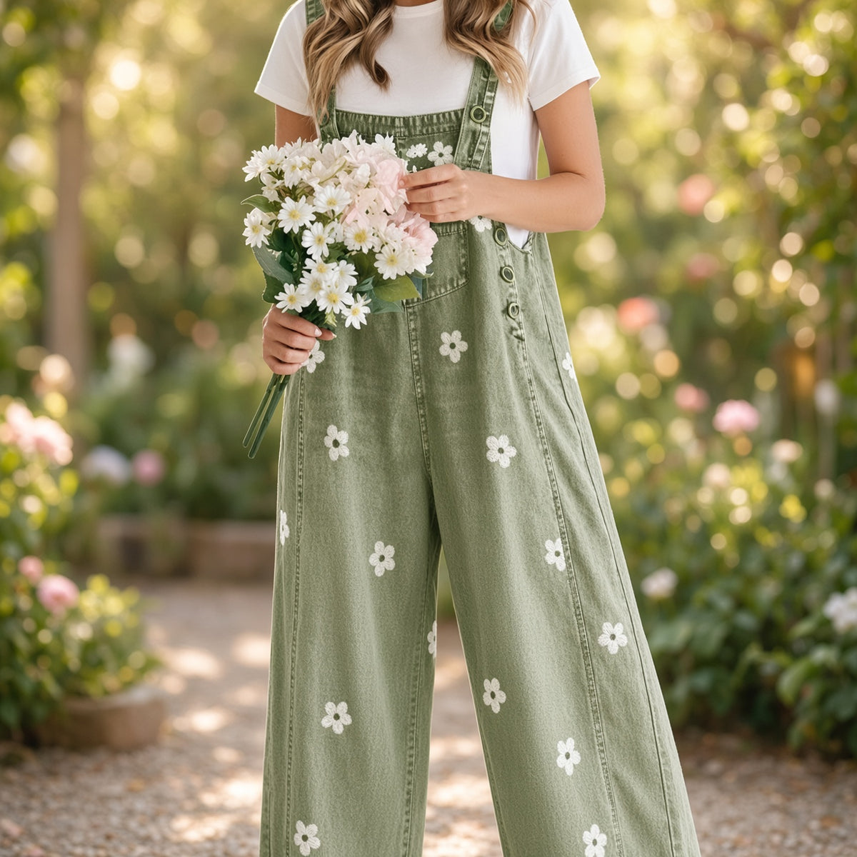 Luna Floral Embroidered Denim Overalls