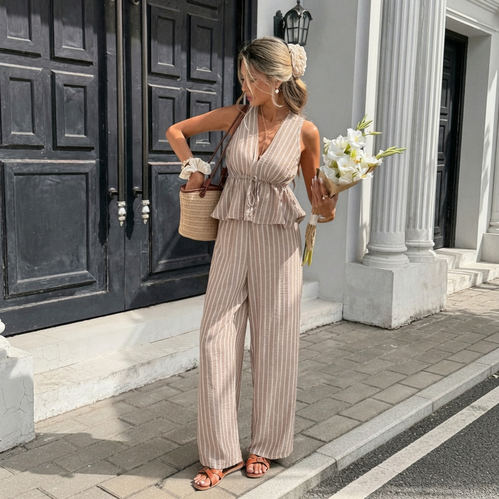 Striped Sleeveless Wide-Leg Jumpsuit