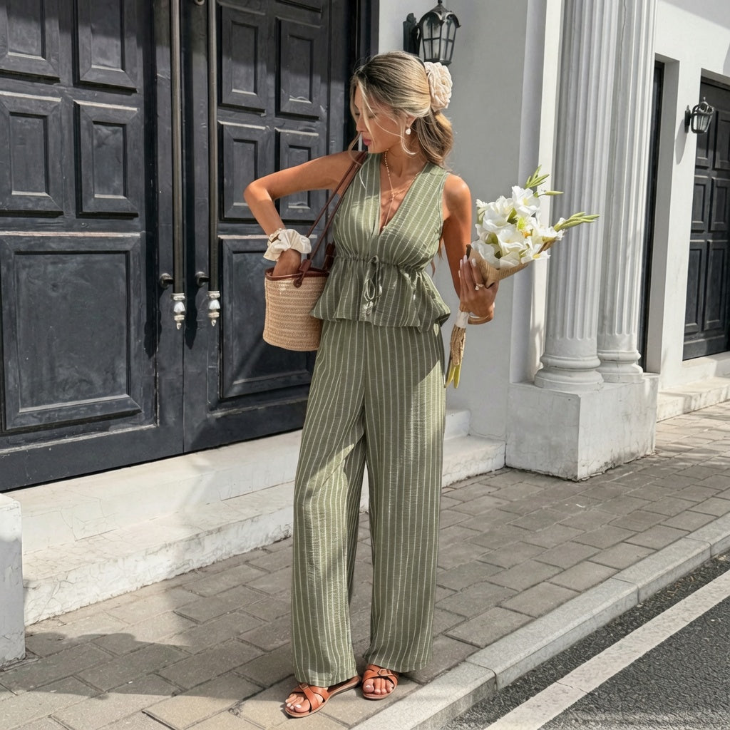 Striped Sleeveless Wide-Leg Jumpsuit