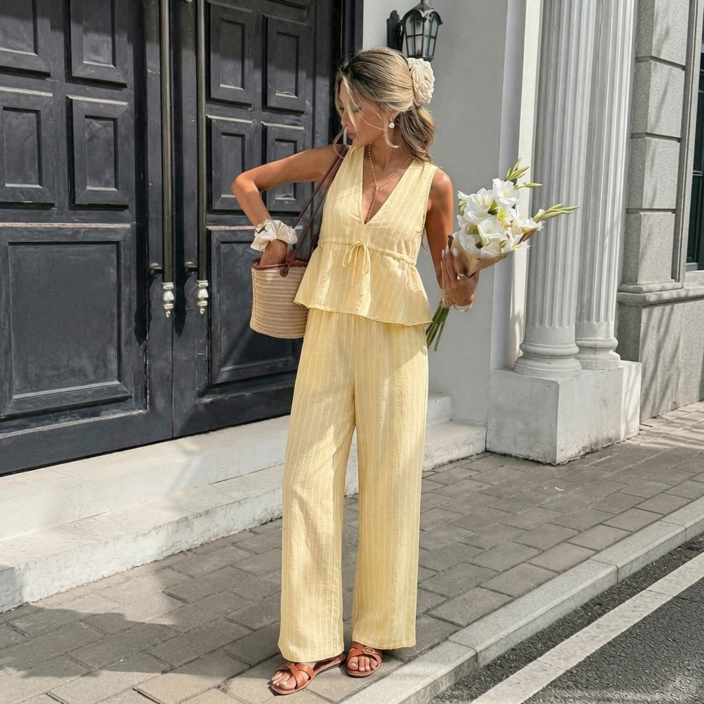 Striped Sleeveless Wide-Leg Jumpsuit