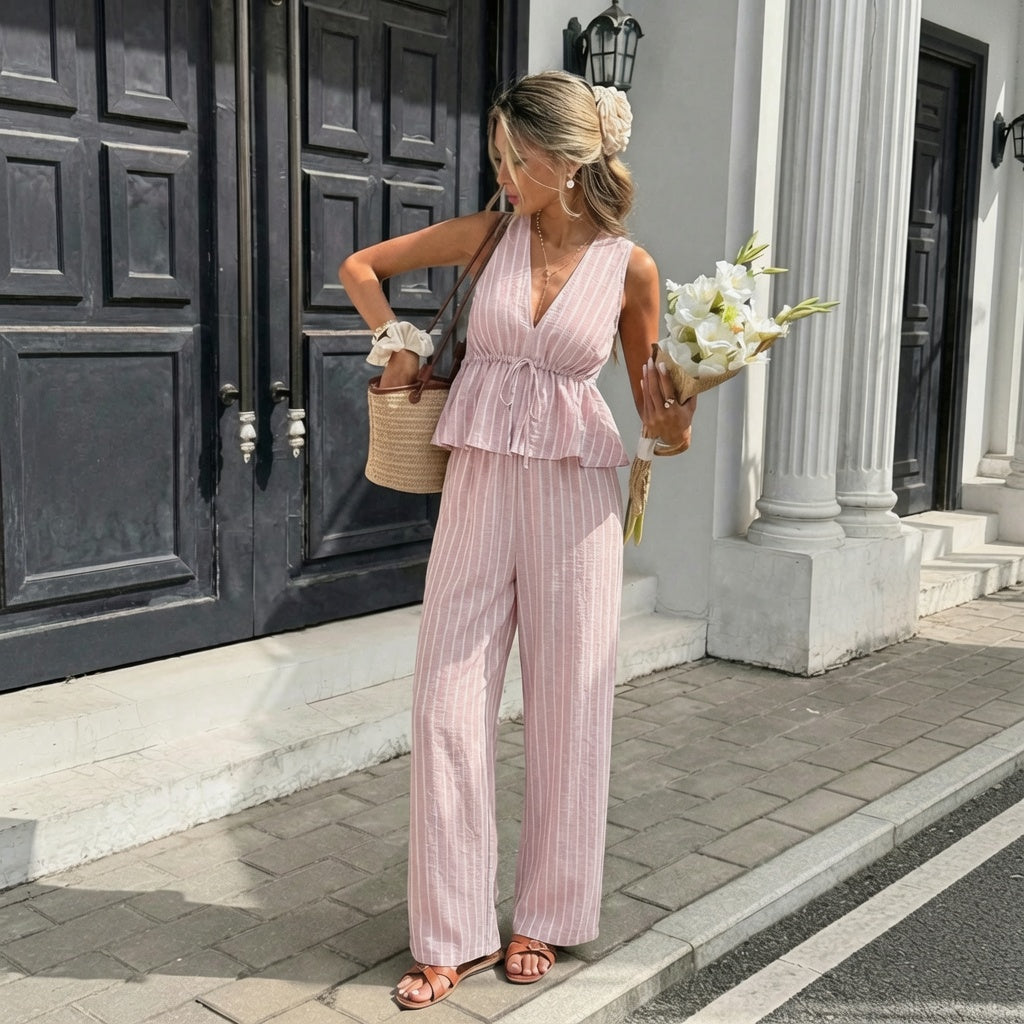 Striped Sleeveless Wide-Leg Jumpsuit