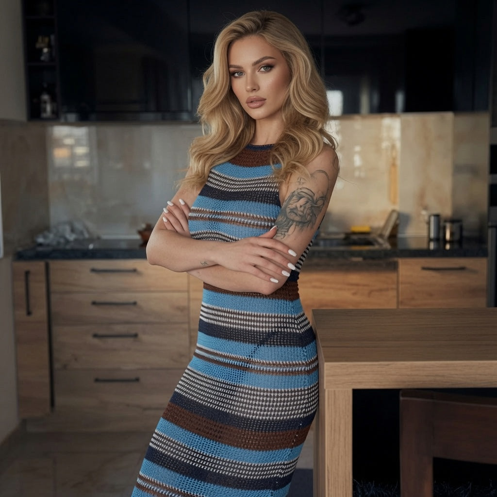 Aria Stripe Knit Bodycon Midi Dress