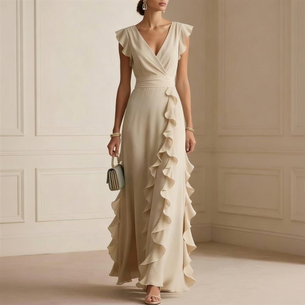 LunaGrace™ Elegant V-Neck Maxi Dress