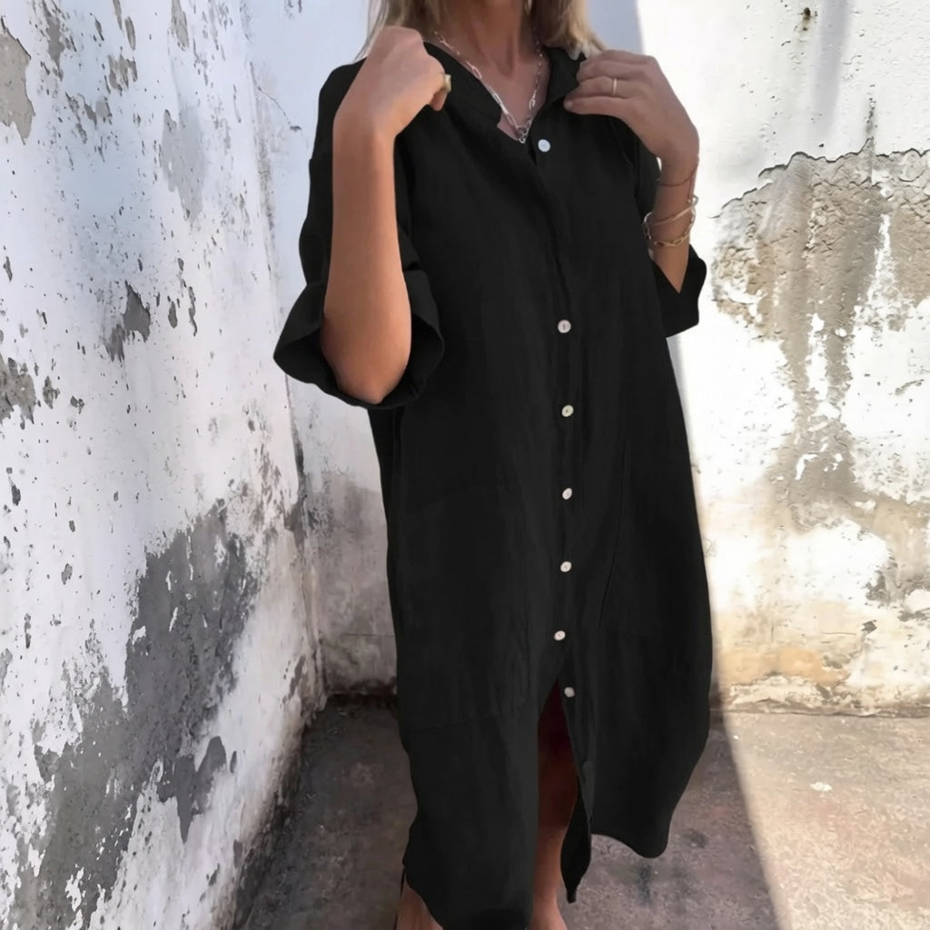 LunaFlow™ Button Front Maxi Dress