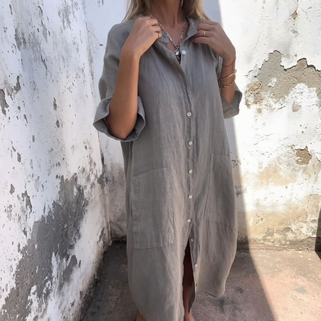 LunaFlow™ Button Front Maxi Dress