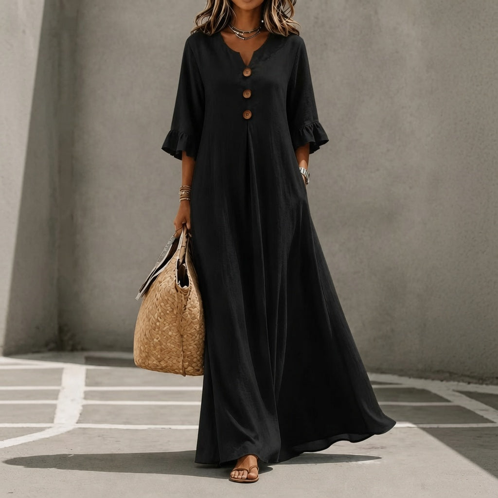 LunaMuse™ Button Front Flowing Maxi Dress