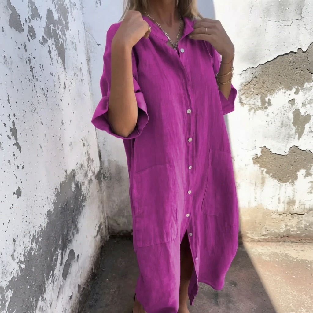 LunaFlow™ Button Front Maxi Dress