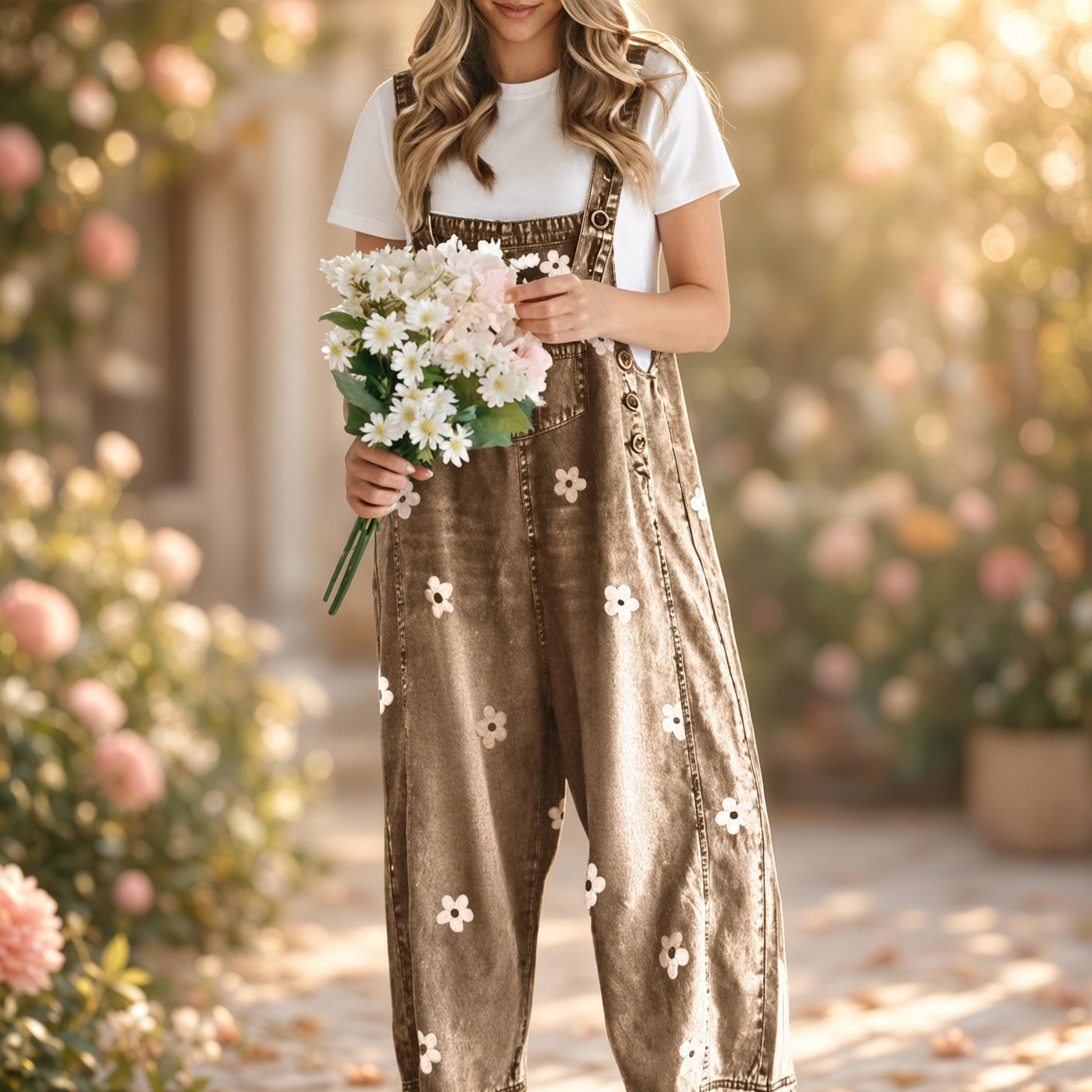 Luna Floral Embroidered Denim Overalls