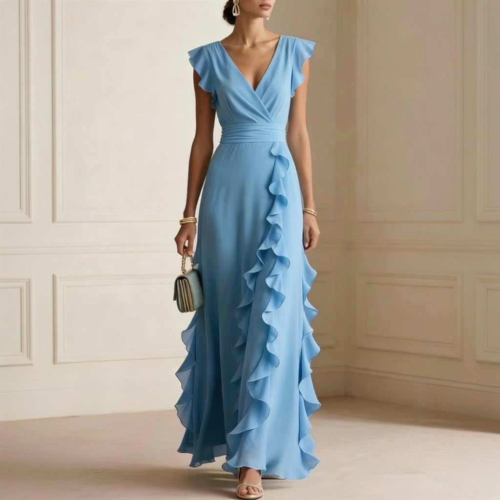 LunaGrace™ Elegant V-Neck Maxi Dress