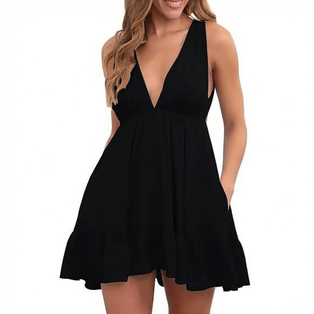 LunaMuse™ Deep V Flowy Mini Dress