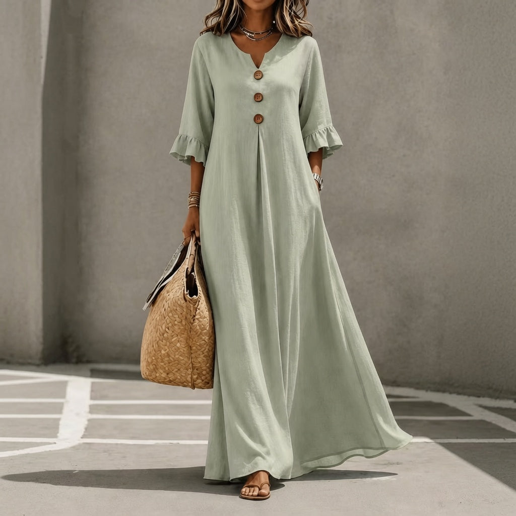 LunaMuse™ Button Front Flowing Maxi Dress