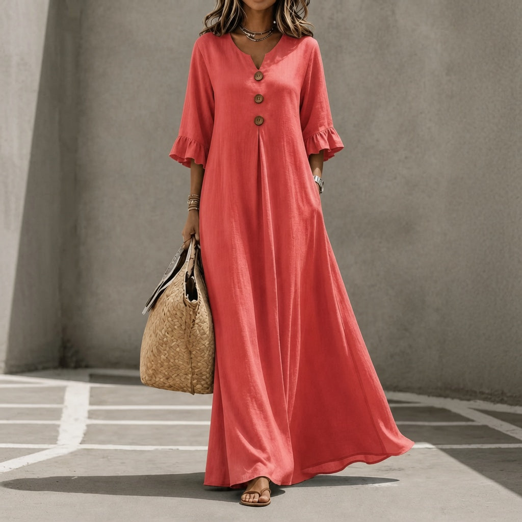 LunaMuse™ Button Front Flowing Maxi Dress