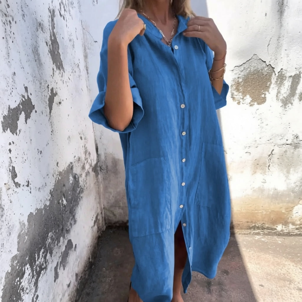LunaFlow™ Button Front Maxi Dress