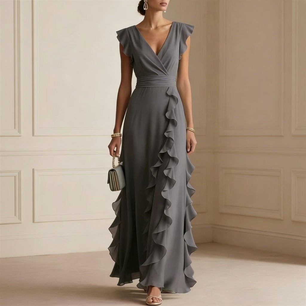 LunaGrace™ Elegant V-Neck Maxi Dress