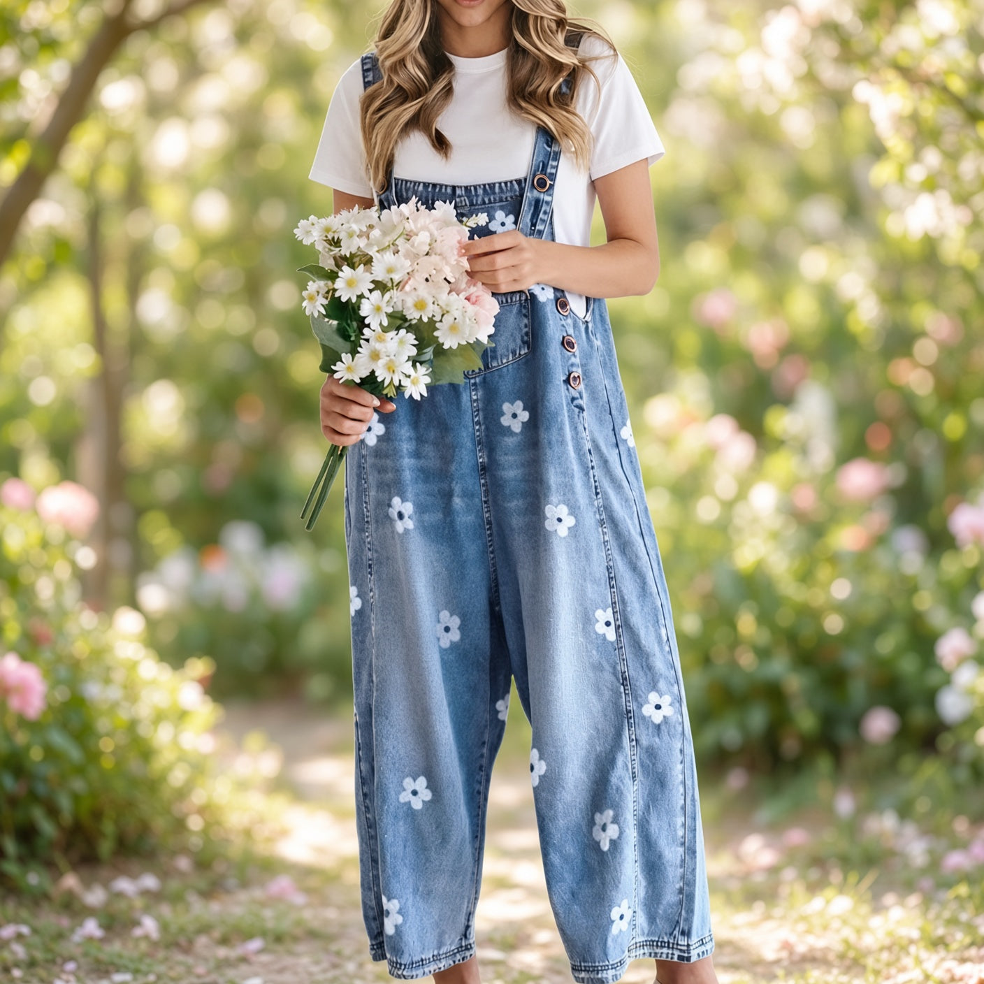 Luna Floral Embroidered Denim Overalls