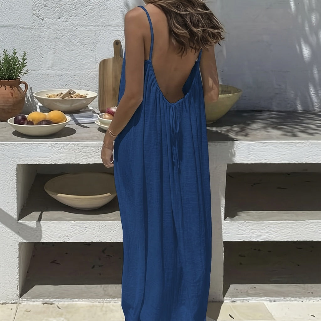 Ruched open-back camisole maxi dress