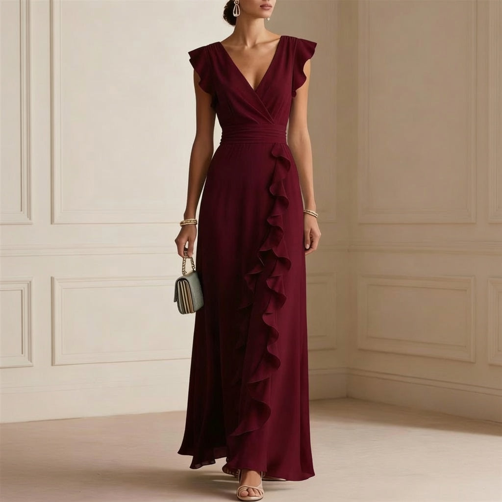 LunaGrace™ Elegant V-Neck Maxi Dress