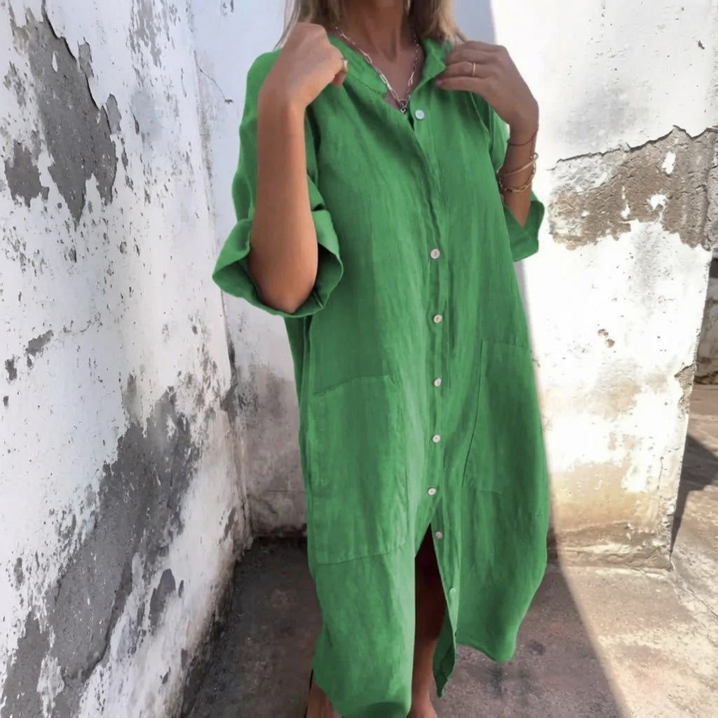 LunaFlow™ Button Front Maxi Dress