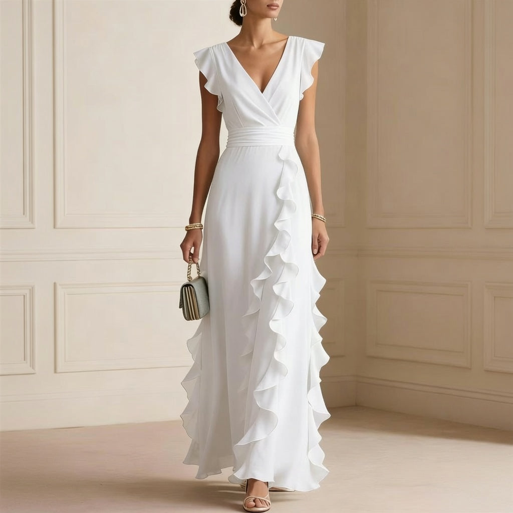 LunaGrace™ Elegant V-Neck Maxi Dress