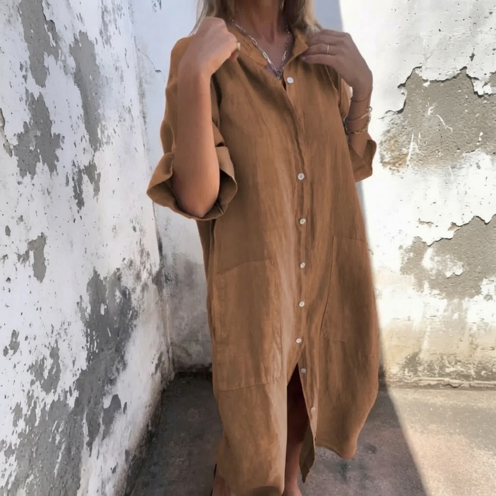 LunaFlow™ Button Front Maxi Dress