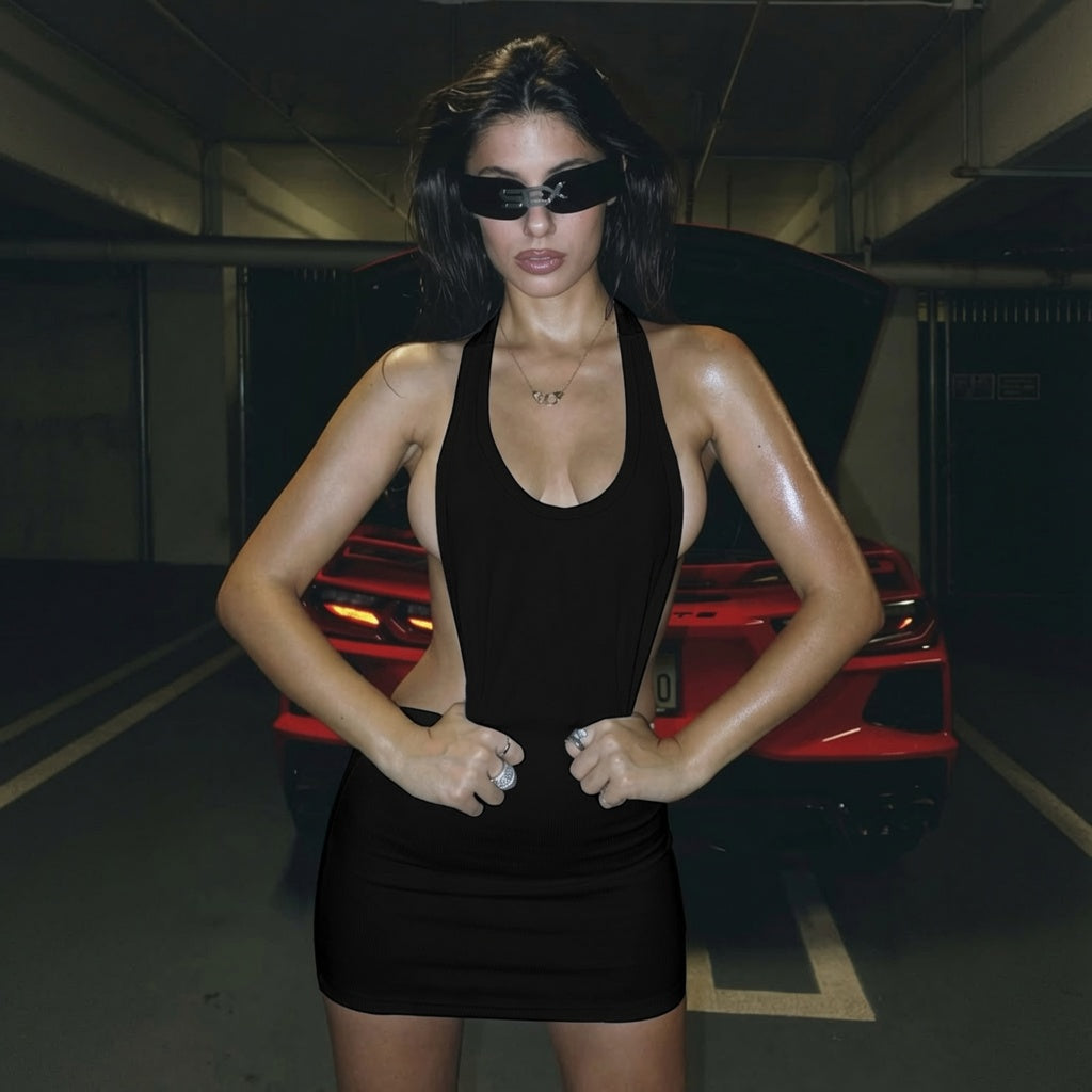 Noir Backless Bodycon Mini Dress
