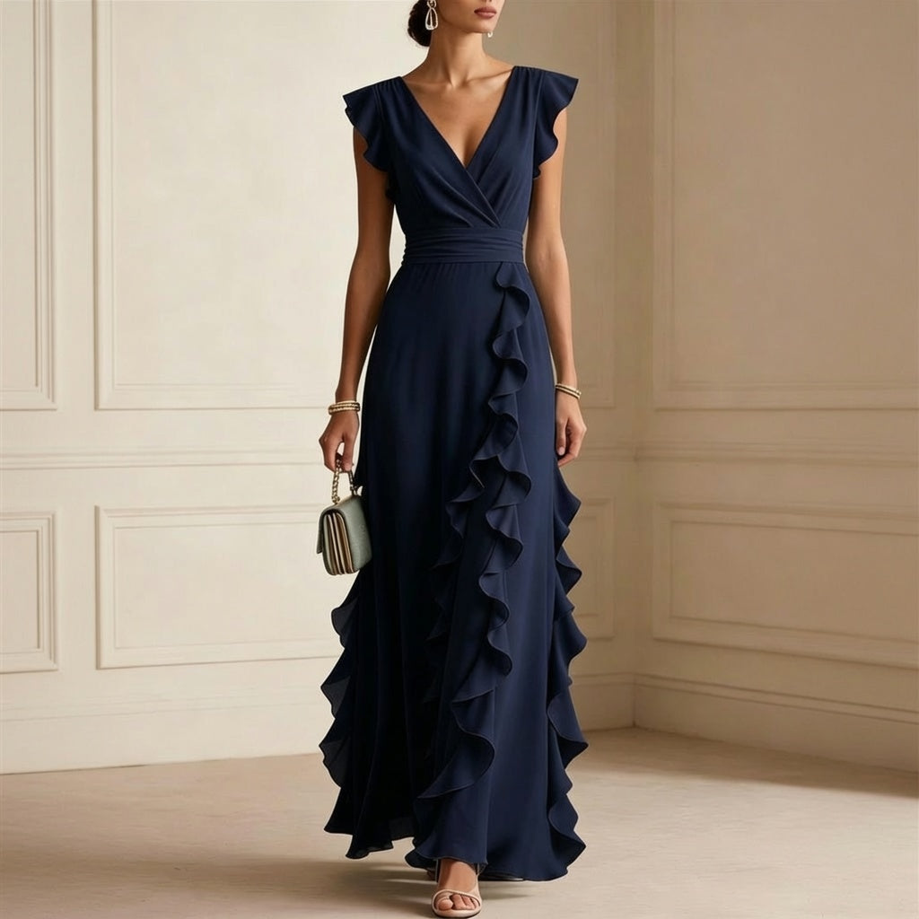 LunaGrace™ Elegant V-Neck Maxi Dress
